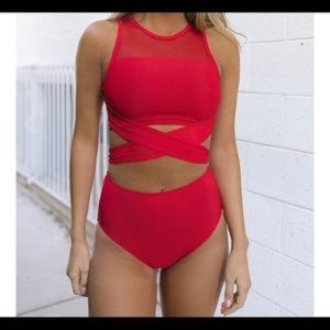 Five Dancewear red ribbed top and brief set CXL